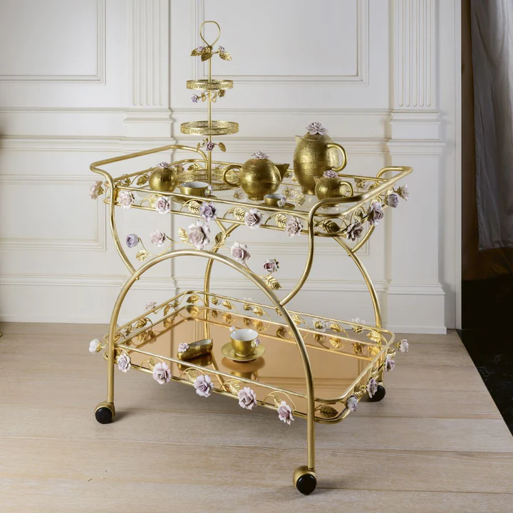 Marie-Antoinette Pink & Gold Roses Tea Trolley