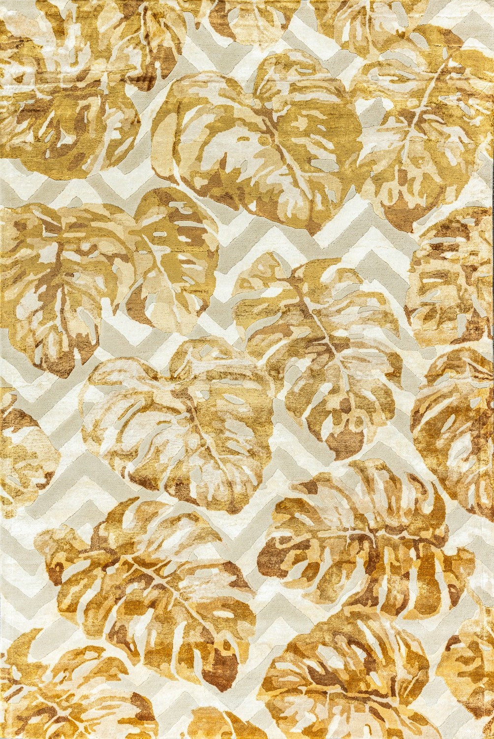Индийский ковёр из вискозы «RIVIERA» TROPICAL-LEAVES-GOLD 60 x 90 см