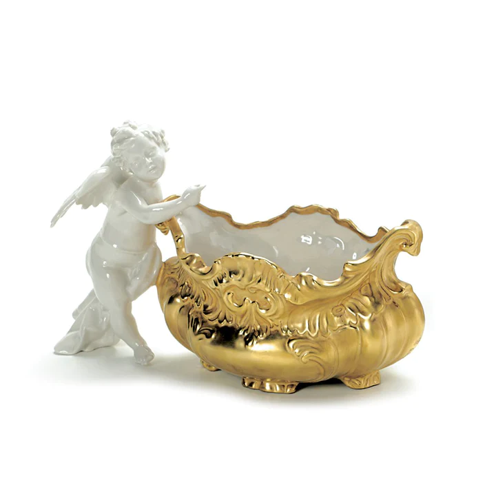 Baroque Bowl With Cherub - White & Gold